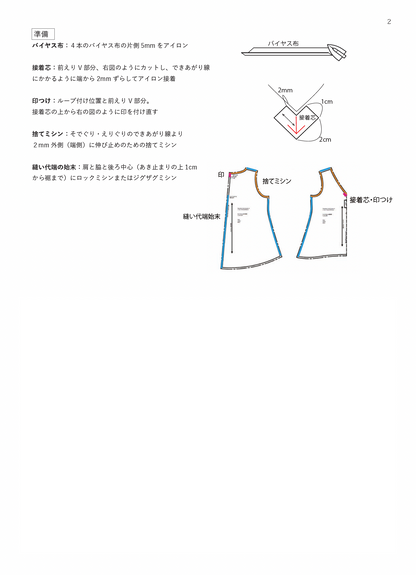 Vネックノースリーブブラウス【紙パターン（縫製手順書付き）】